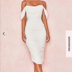 House of CB Ivory Ruched Draped Chiffon Dress